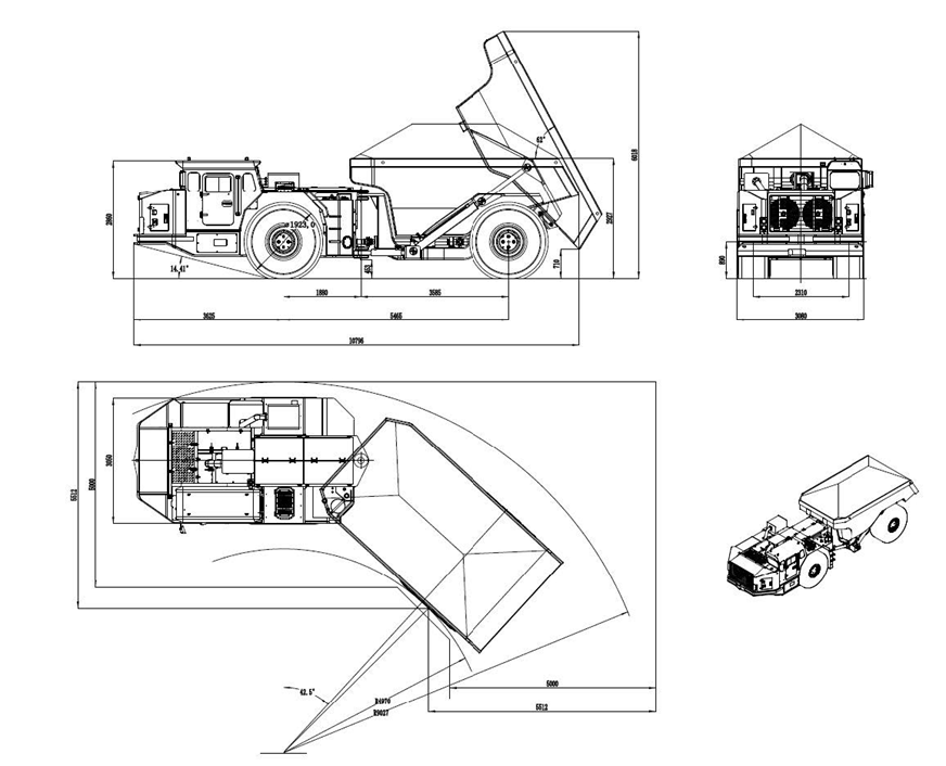 UK-45 Hydraulic Underground Mine Truck Central Articulated 45 Tonne Load Capacity
