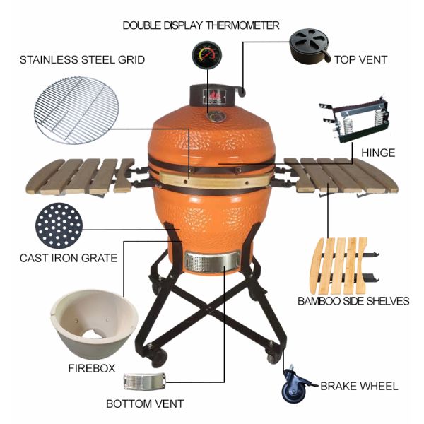 KIMSTONE 18 Inch BIG Kamado Ceramic BBQ Charcoal Grill EGG for PARTY Kamadokak