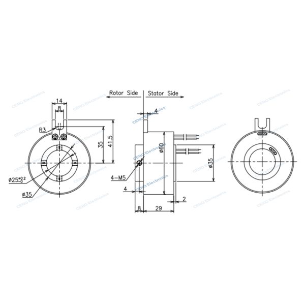 Ringe électrique à fente creuse à 500 tr / min avec collecteur électrique à travers le trou