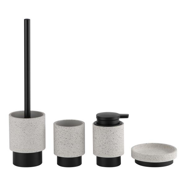 White Polyresin Terrazzo Bathroom Accessories Bath Countertop Set Round Terrazzo Soap Dispenser