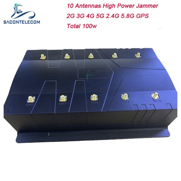 100W 10 Antennas Signal Jammer with 80m Range for Mobile Phone and GPS Blocking
