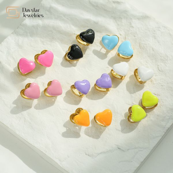 Cute Heart Summer Earrings 24k Gold Jewelry Colorful Enamel For Women Girls
