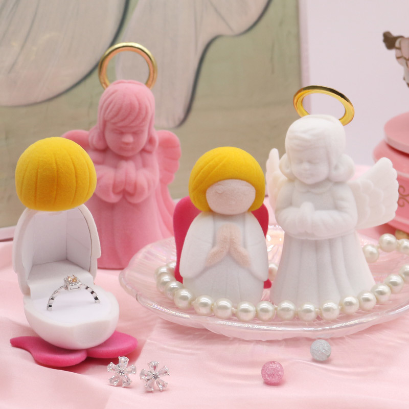 Customization Angel Shape Velvet Jewelry Holder Cute Velvet Lined Box