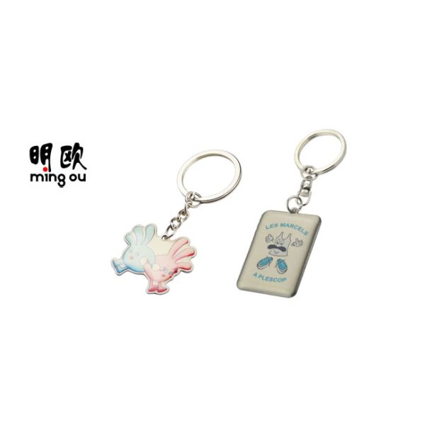 Epoxy Printed Metal Key Ring With Stainless Steel Material , Brush Nickel Coating
