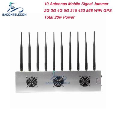 10 Channels 3 Cooling Fans Wireless Signal Jammer 5G GPS WiFi VHF UHF