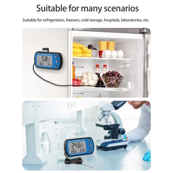 DTH-130 LCD Display -50℃～70℃ Digital Wall Refrigerator Thermometer Ultra Low Temperature Meter For Fridge Freezer Cold Chain Transportation
