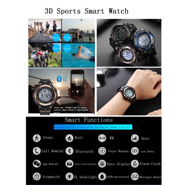 Men's Silicone Wrist Watch ,Bluetooth Smart Watch , Luxury Waterproof SmartWatch,Military Digital Pedometer Smartwatch