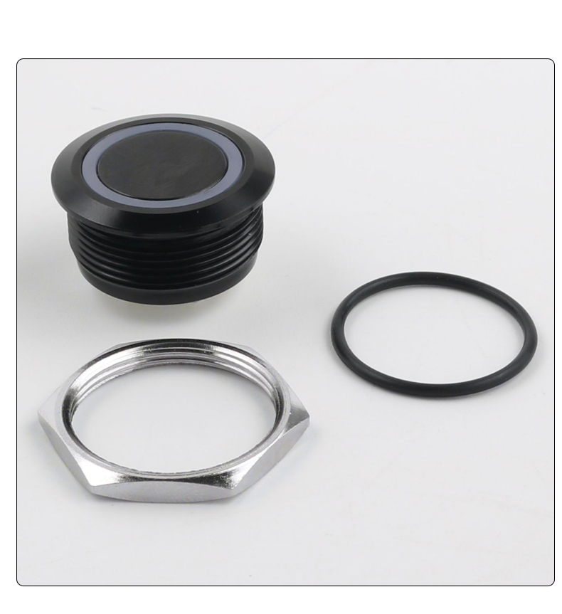 IP67 Waterproof 22mm Ultra Thin Metal Push Button Switch with RGB LED, Self-Resetting, Black Shell Normally Open Momentary