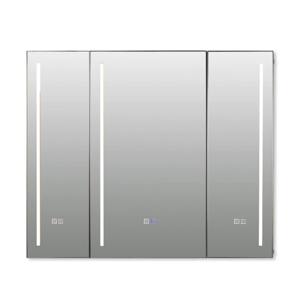 wholesale Luxury Aluminum Alloy medicine cabinet bathroom smart anti-fog mirror with LED lights storage defogging