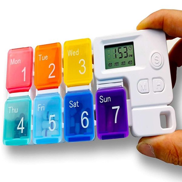 Promotion bottle timer lock dispenser timing alarm travel for self-timer weekly organizer electronics pill box 7 day