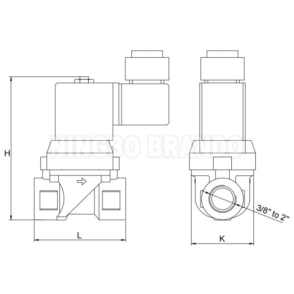 Dimension-LOGO 16 bar 2 Way NC Brass Solenoid Valve For Water Air Gas 3/8'' to 2'' 24V 110V 220V