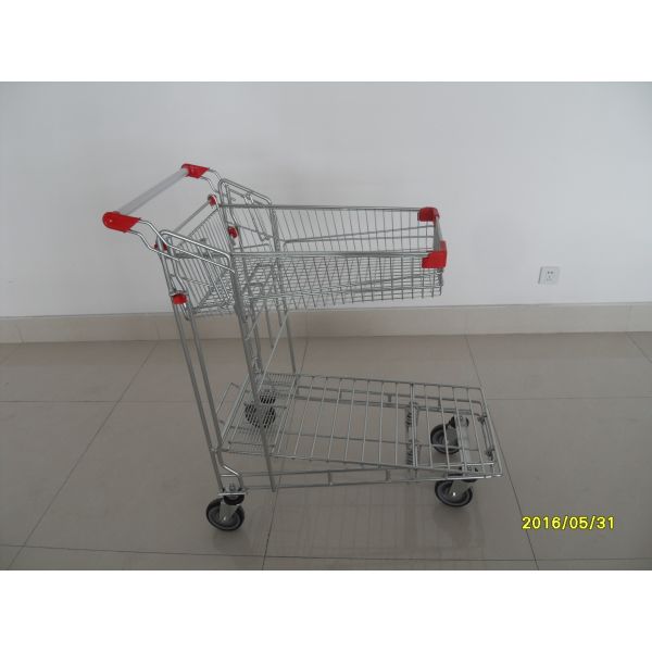 24.7kg Warehouse Trolley with foldable basket and 4 swivel 5 inch casters