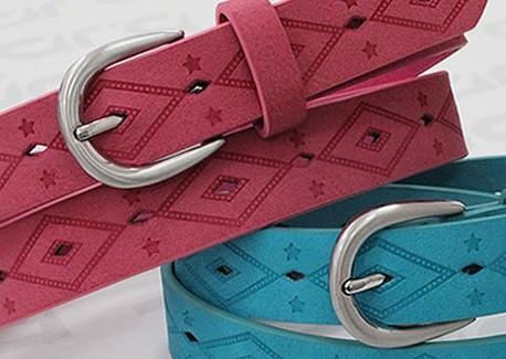 Embossed Patterns Childrens Elastic Belt , Antic Silver Buckle Kids PU Belt