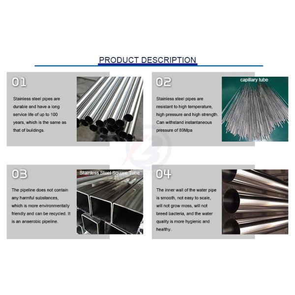 Stainless Steel Pipes Pressure Rating Schedule 80 JIS SUS202/201 ASTM201/304/316L 2B/BA/NO.1/NO.3/NO.4/8K/HL/2D/1D Surface