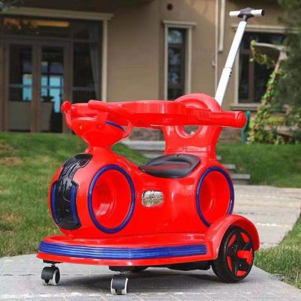 Carro eléctrico para niños con manija retráctil y luces coloridas