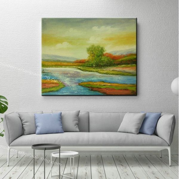 Handmade Nature Scenery Oil Painting on Canvas Abstract Colorful Field Landscape Painting Wall Art for Living Room Decor
