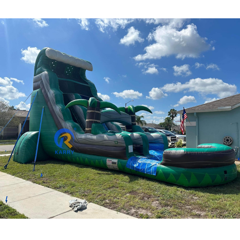 OEM Acceptable Commercial Waterslide Green Large Palm Tree Inflatable Water Slide with Pool