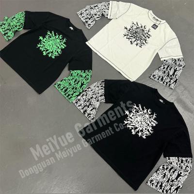 Vêtements de rue personnalisés T-shirts à écran Patchwork T-shirt à manches longues T-shirt unisexe double couche T-shirt en coton surdimensionné