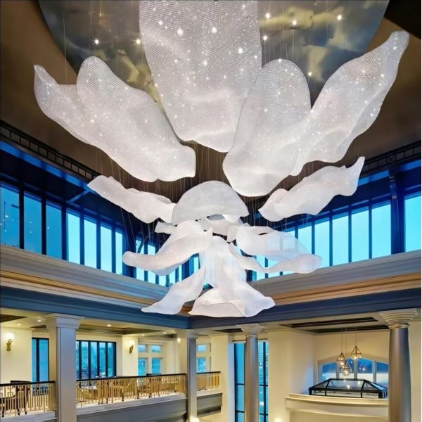 Contemporary Crystal Customized Design Lotus Flower Large Chandelier Pendant Light For Hotel Lobby