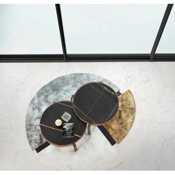 Premium Interior Coffee Side Table With Marble Top Curved Walnut Frame Legs