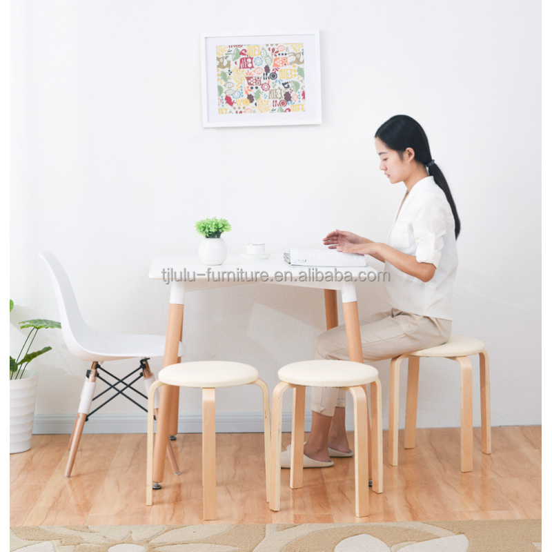 OEM Service Accepted Fashion Simple Stool Modern Household Small Round Solid Wood Stackable Chairs Wood Stool Curved Wood Stool