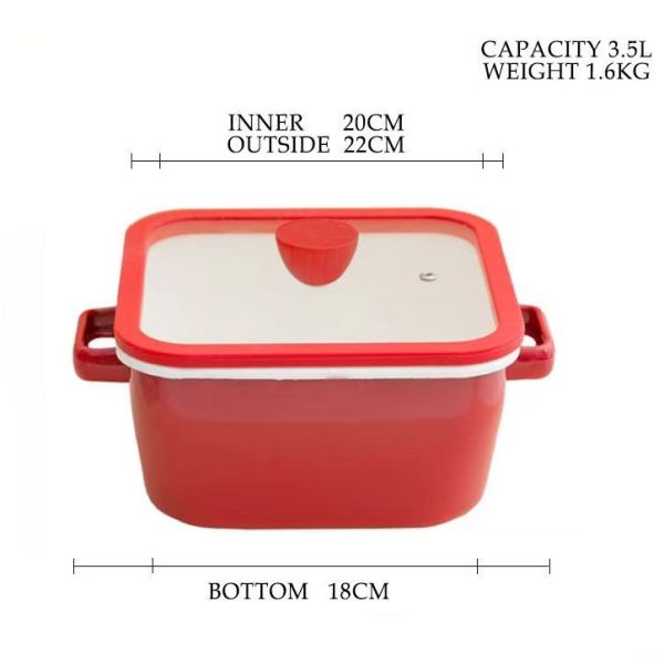 Customized Logo Metal Enamel Casserole Pot Square Shallow Pan Kitchenware Cooking Essential