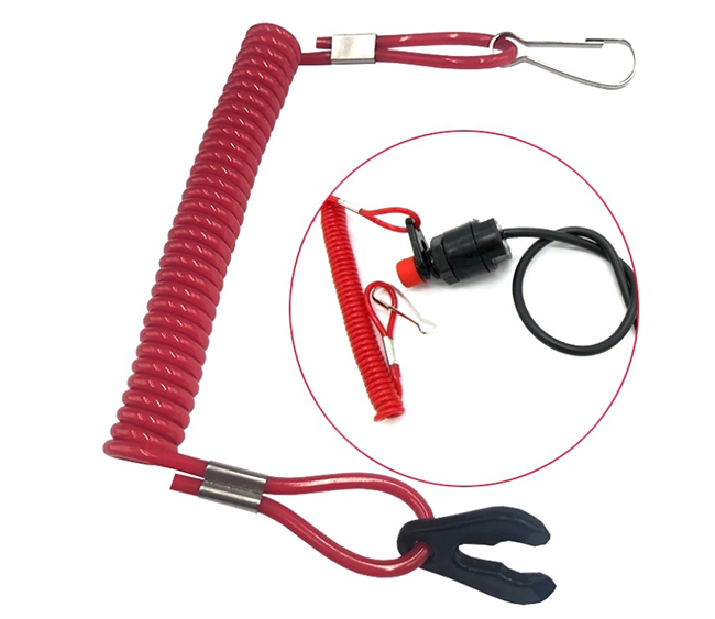Extendable Polyurethane Flexible Coil Lanyard Red Stretched Kill Cord