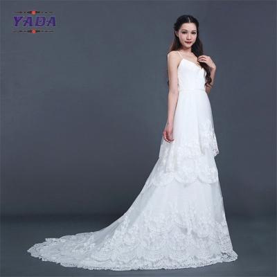 Faixa de espaguete sexy de costas baixas 5 camadas volantes de renda padrões vestido de baile vestido de noiva vestidos de casamento