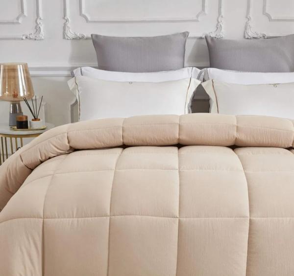 Beige Stitched Queen Microfiber Comforter Set Soft Microfiber Polyester Duvet Cover