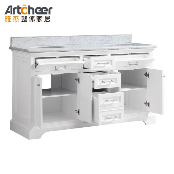 Modern Luxury Design Two Sink Quartz Stone Table Top Bathroom Vanity Combo