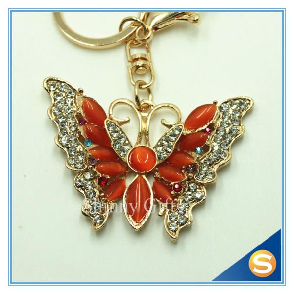 Rhinestones Butterfly Shape Keychain Zinc Alloy Gold Plated Animal Metal Crystal KeyChains Ring Holder