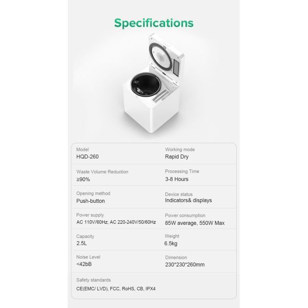 Quiet Compact Electric Food Waste Composting Machine Stainless Steel Grinding Elements