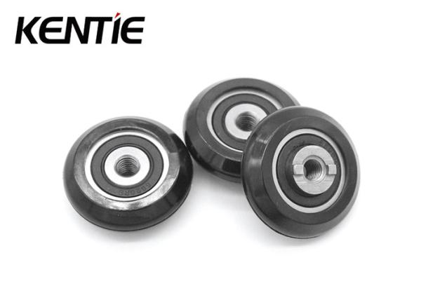 Black PU Round Plastic Nylon Roller Wheels M5x28x8mm For Electronic Product