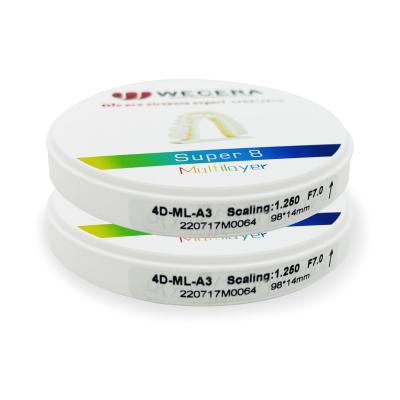 Épaisseur 1200 multicouche multicouche de MPA 16mm du blanc 3D de zirconium dentaire