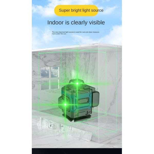 360 Degree Self-Leveling Rotating Green Laser Level 4D 16 Lines Horizontal and Vertical Cross Line Measuring Tool