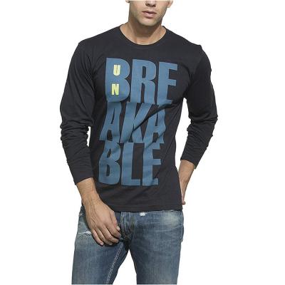 O - Neck Collar Black Long Sleeve Shirt Mens Eco Friendly With Blue Letter Pattern