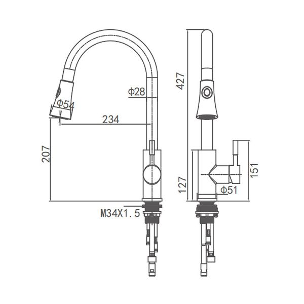 AE4551 Kitchen Water Filter Tap SUS304 Body Material High Arc Brushed