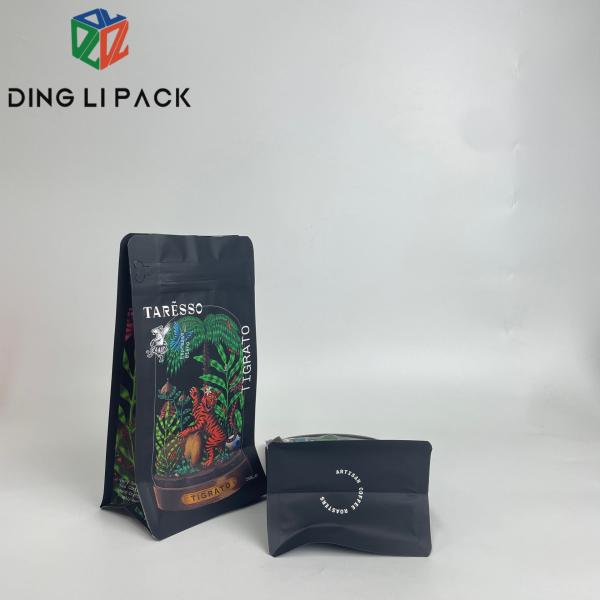 Low Moq Coffee Stand Up Pouch Matte Black Pouch Flat Bottom Aluminum Foil Type