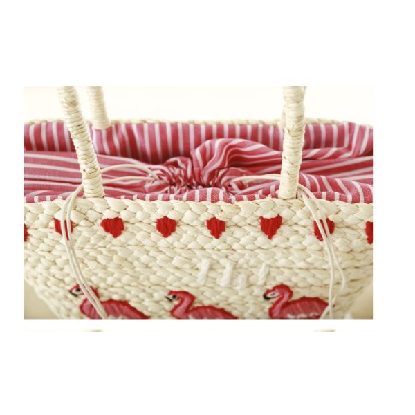 New Korean version of the hand-embroidered shoulder bag straw bag beach knitting female fashion flamingo
