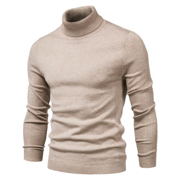 Solid Color Viscose/Cotton Pullover Sweater Slim Fit Turtleneck for Men's Casual Wear