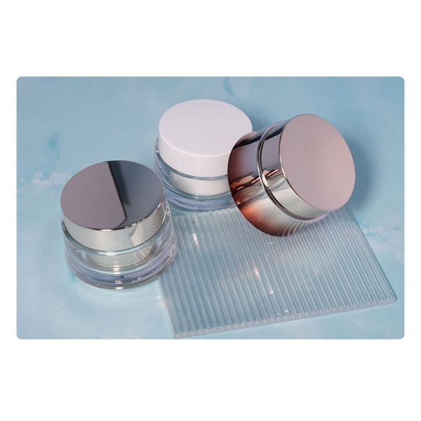Contenedor de crema para el cuerpo de cuidado de la piel de lujo Embalaje 50 ml ABS Cap Acrílico Jar de plástico con pintura UV de oro brillante y tapa de metal