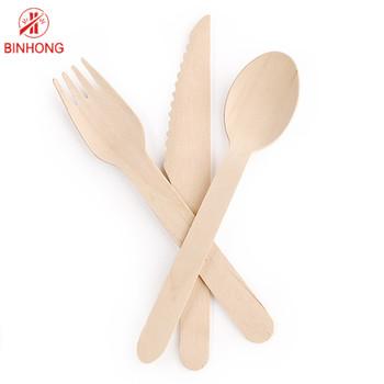 Eco Friendly Wooden Disposable Biodegradable Cutlery Fork Knife Tissue 160mm
