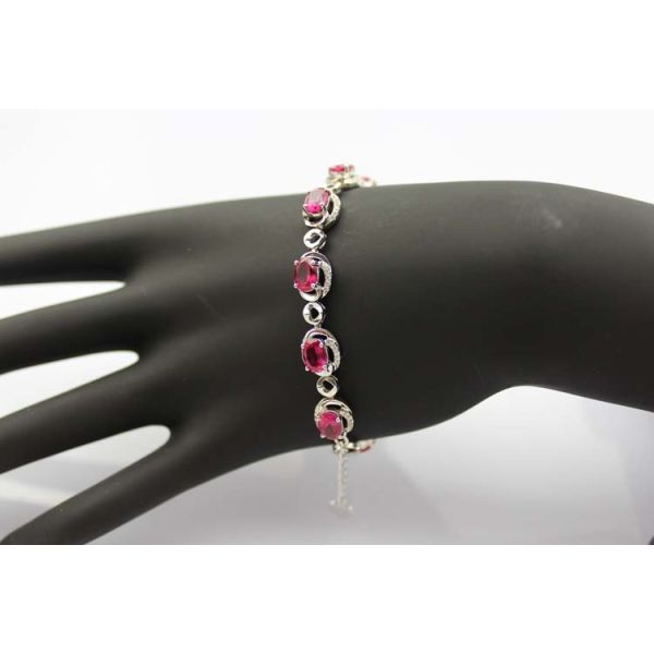 Sterling Silver 5x7mm Oval Ruby Cubic Zircon Tennis Bracelet(B06PINK)