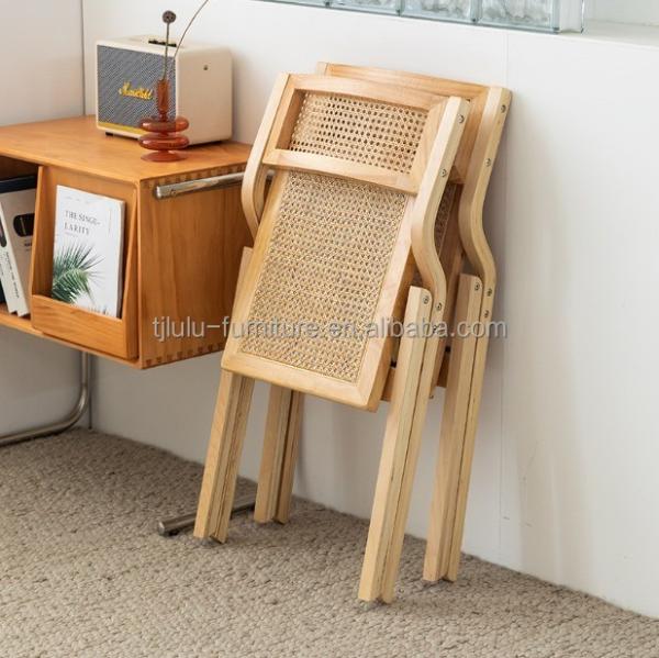 Wooden Rattan Folding Living Room Dining Chairs Modern Design Style for Dining Room Funiture and Solid Wood Construction