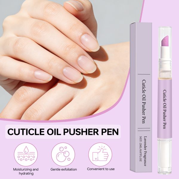 Focstar 2-in-1 Nail Care Pen with Nourishing & Gentle Exfoliation Lavender Scent Cuticle Oil Pusher Pen