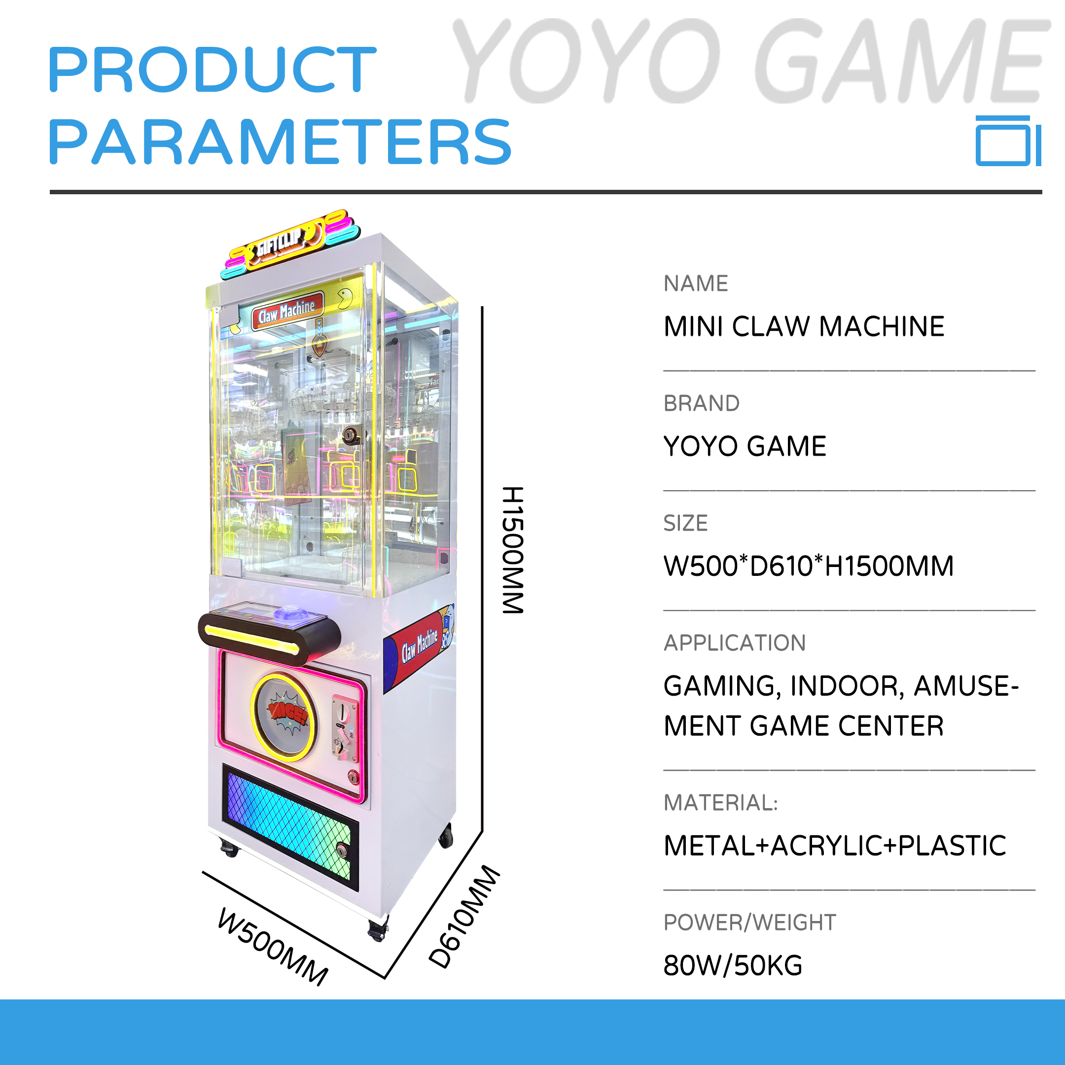 1.5m Commercial Claw Machine, Neon LED Light Coin Operated Prize Game Machine