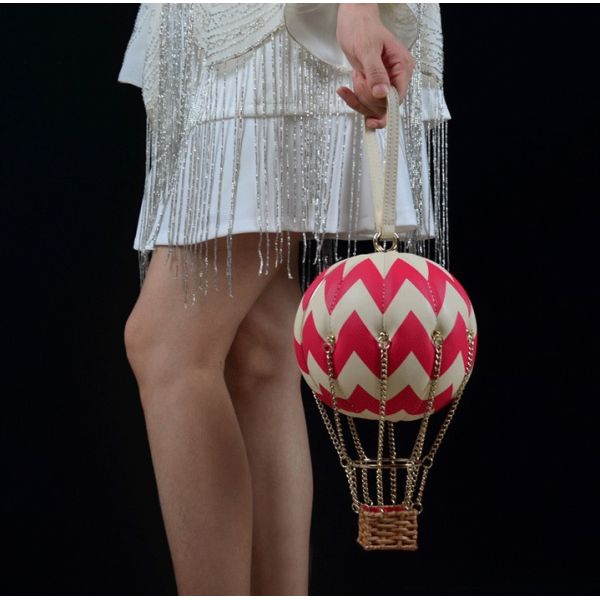 Check hot air balloon creative decorative chain handbag leather clutch female