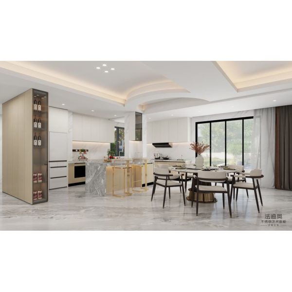 Wood Grain White U-Shape Stainless Steel Kitchen Cabinets