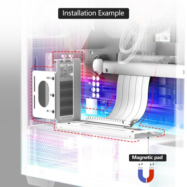 White Vertical GPU Bracket for High Speed PCI-E 4.0 16X Graphics Cards with 24cm Extension