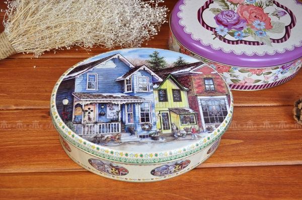 Caixa oval da lata do metal empilhável para o empacotamento do presente